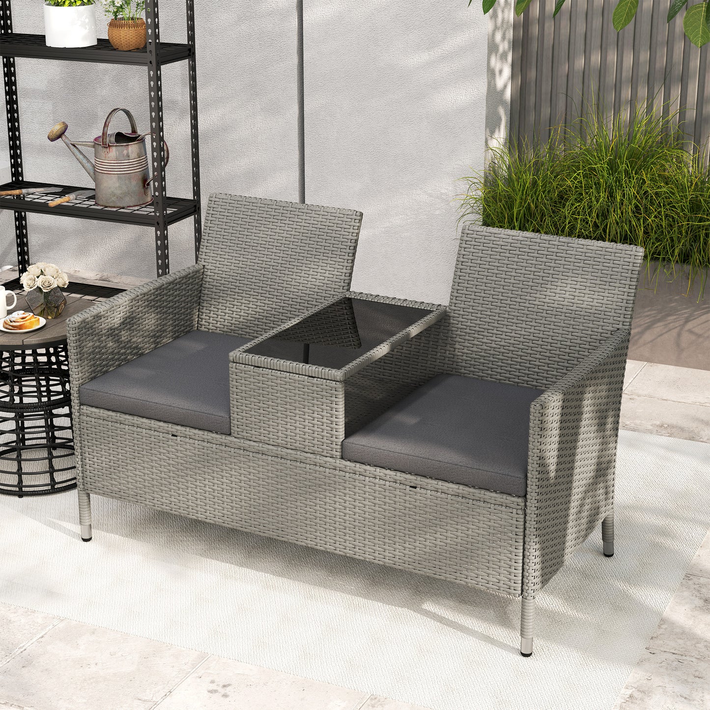 Rattan Chair Garden Furniture Patio Companion Love Seat Table Grey