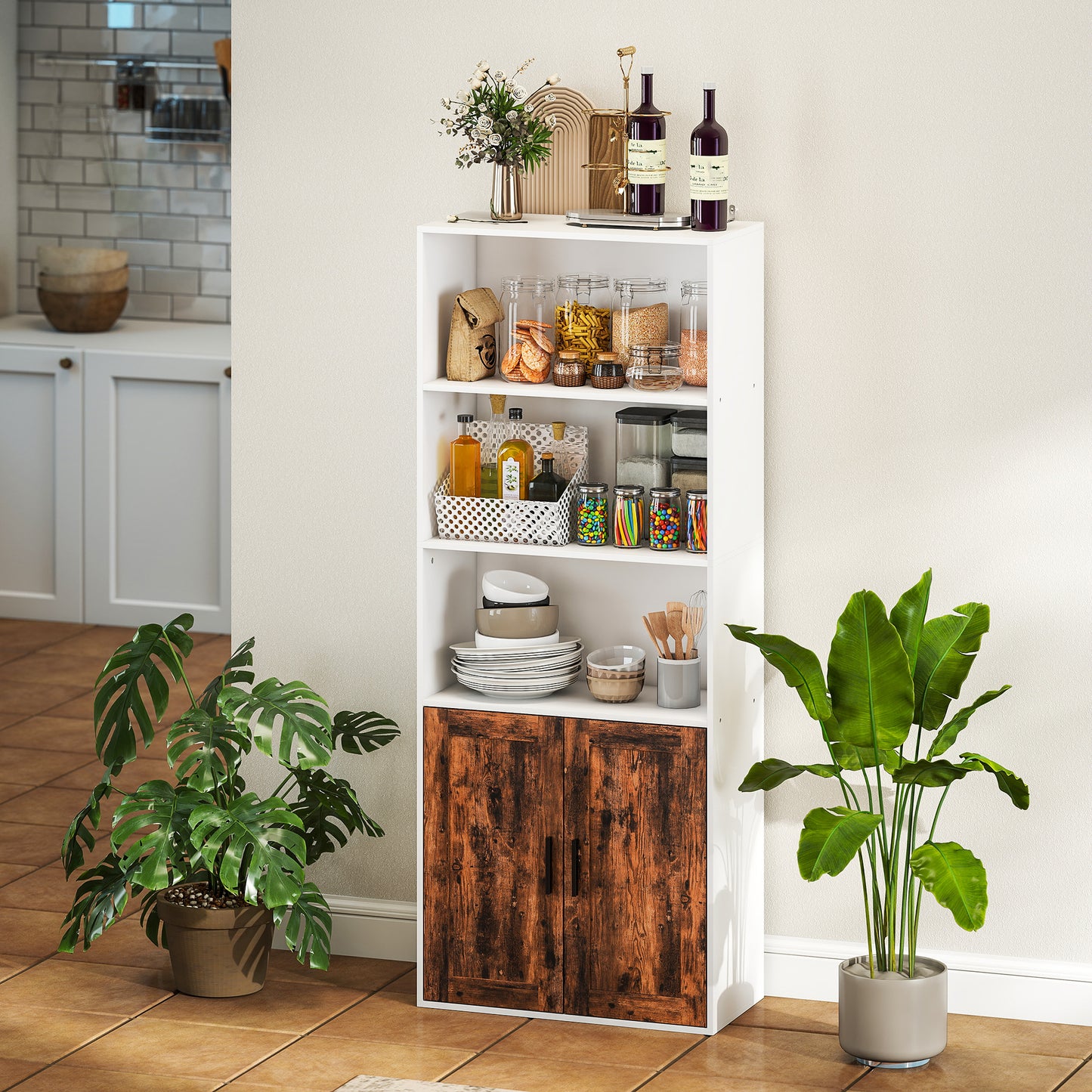 5-Tier Bookcase, Tall Bookshelf with Adjustable Shelf, Rustic Brown