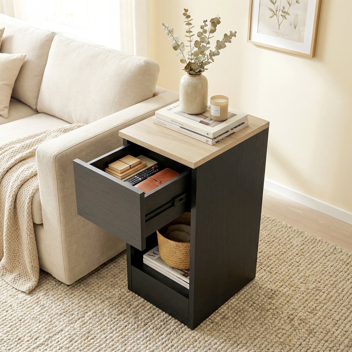 Bedside Tables Set of 2, Nightstands for Bedroom, Living Room, Black