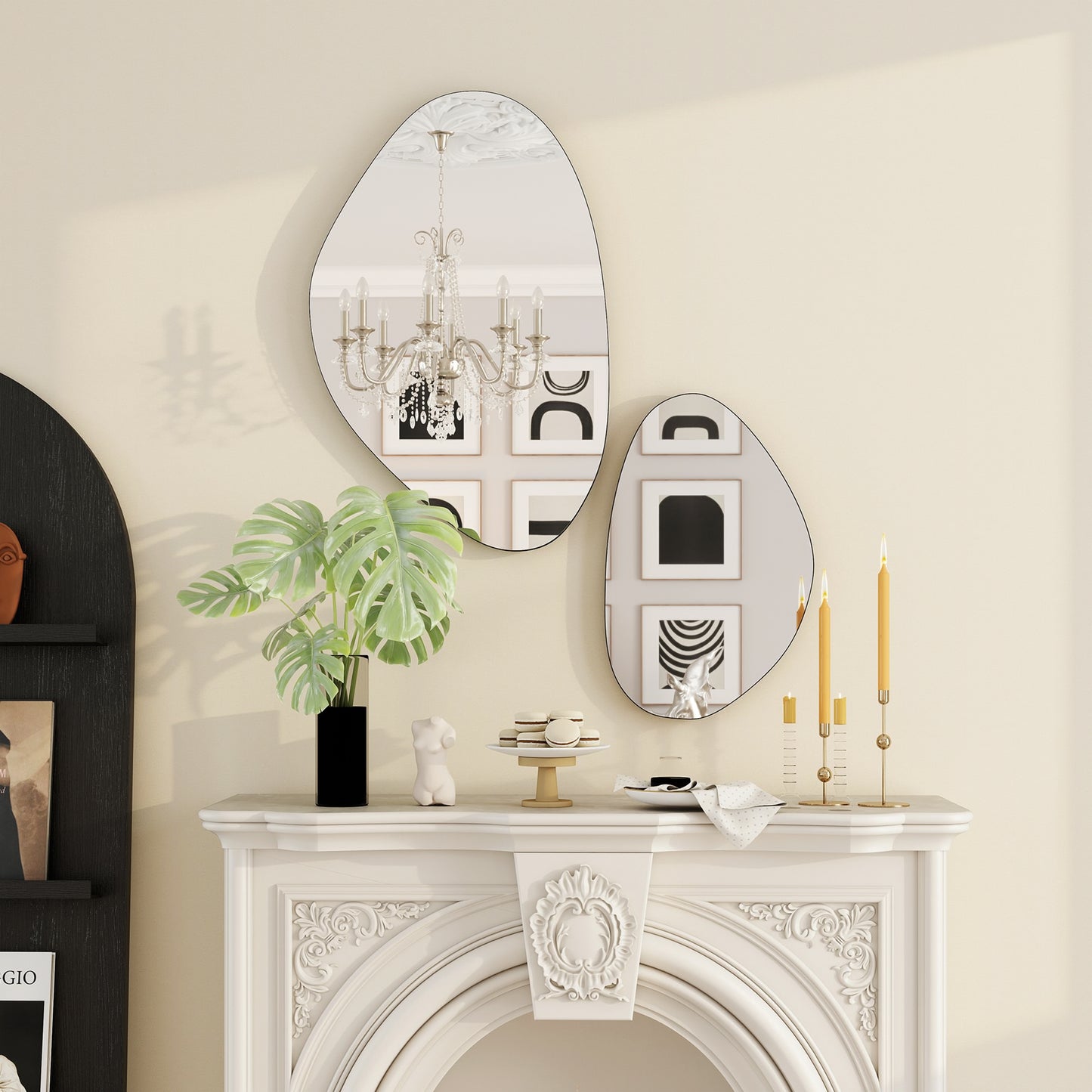 Pebble-Shaped Decorative Mirror, Set of 2 Wall Mirror, Black