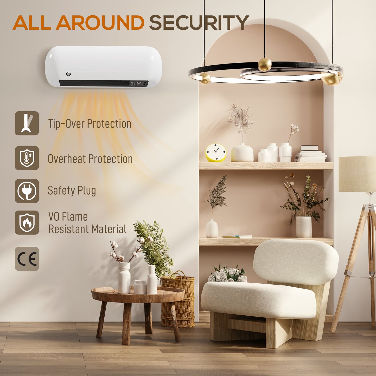 Ceramic Electric Heater 2000W with Fan, Wall Mounted, White