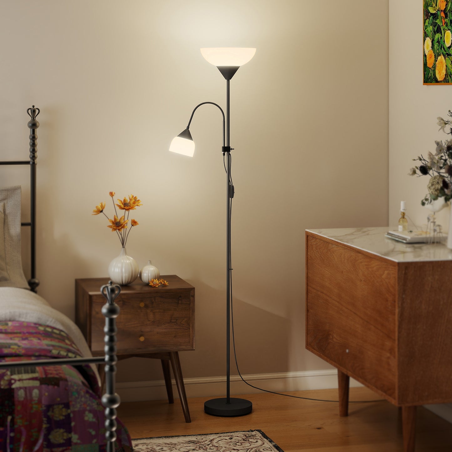 Mother-Child Floor Lamp Duo Light with 2 Switches and Round Base