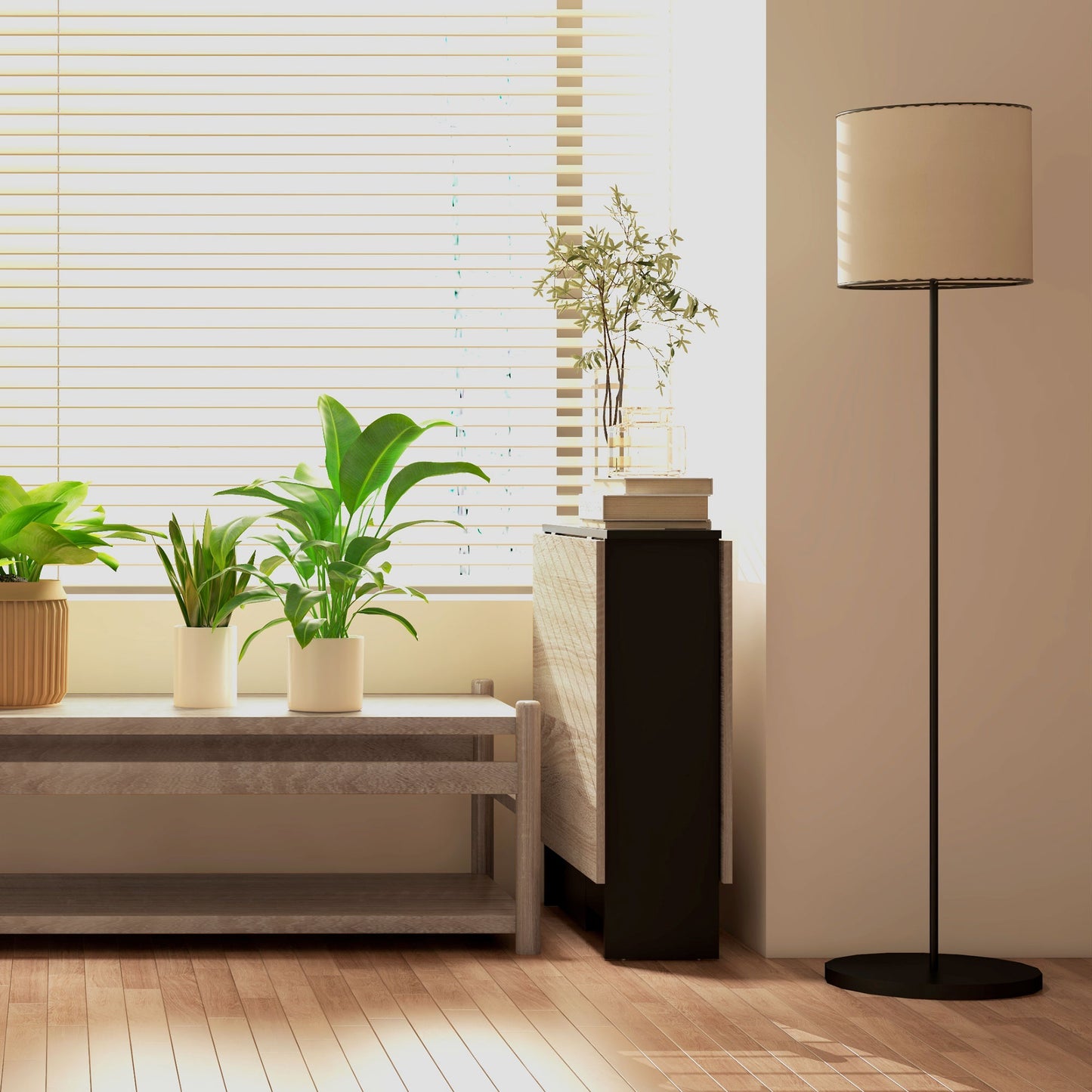 Mobile Drop Leaf Dining Table Folding Desk w/ 2 wheels Storage Shelves