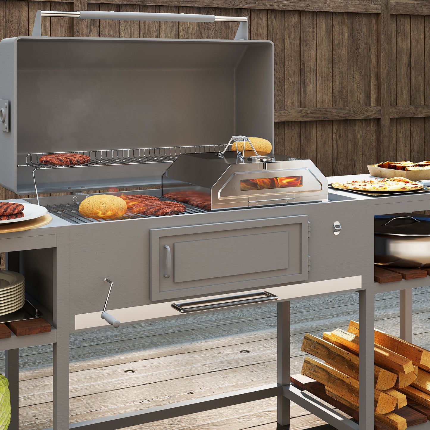 Outdoor BBQ Pizza Oven with Thermometer for Gas/Charcoal BBQ Grills