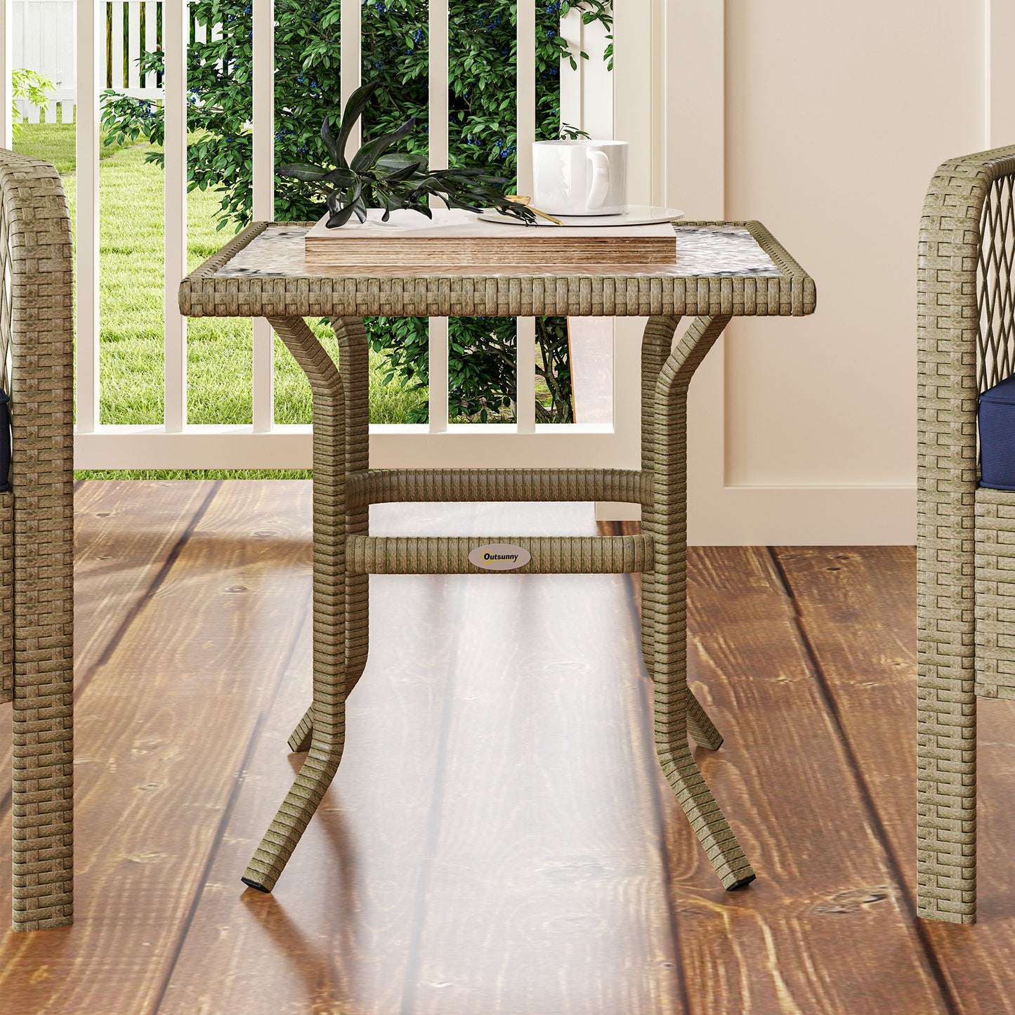 3 Pieces Rattan Bistro Set with Tempered Glass Table Charcoal Grey