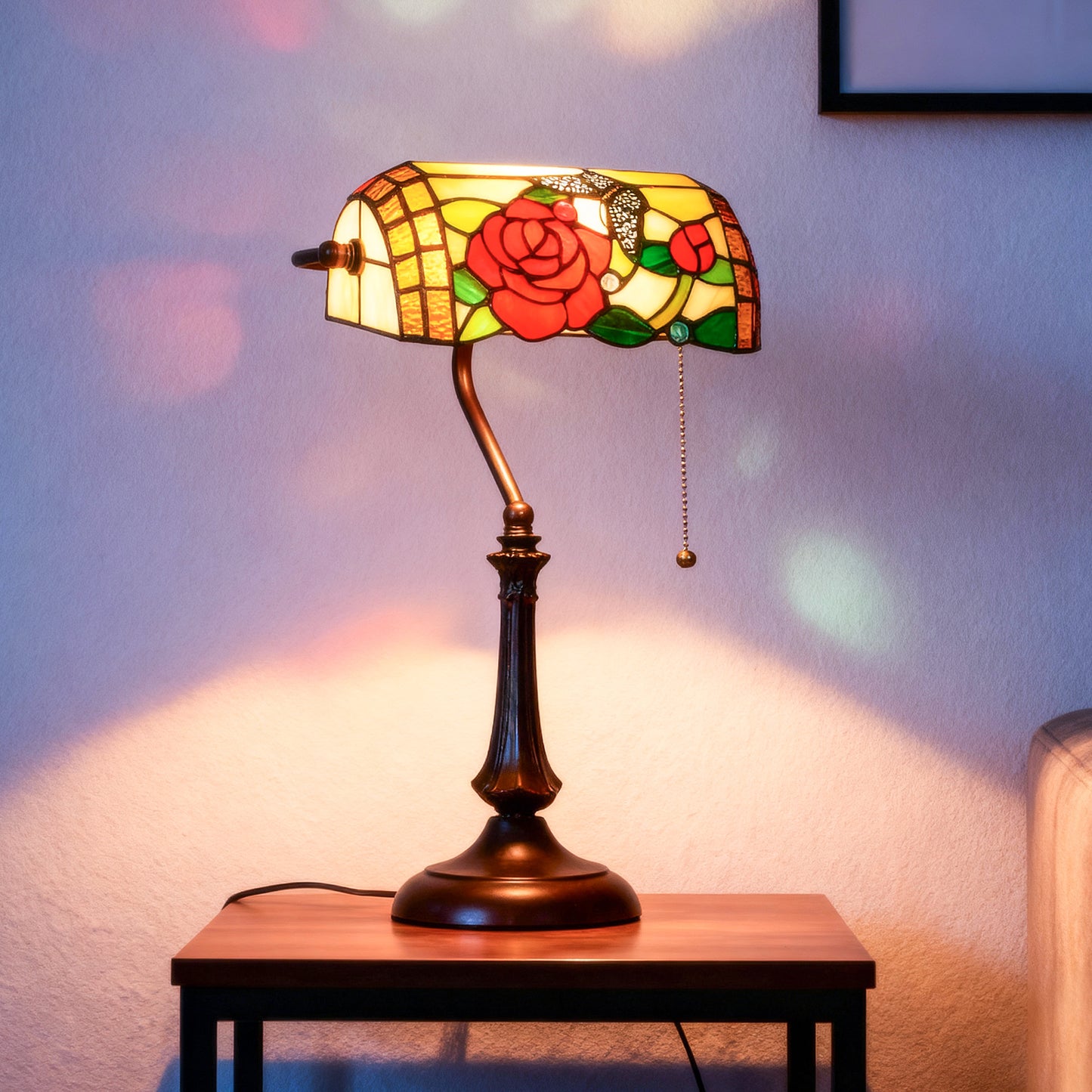 Tiffany-Style Stained Glass Table Lamp, Handcrafted Antique Bedside