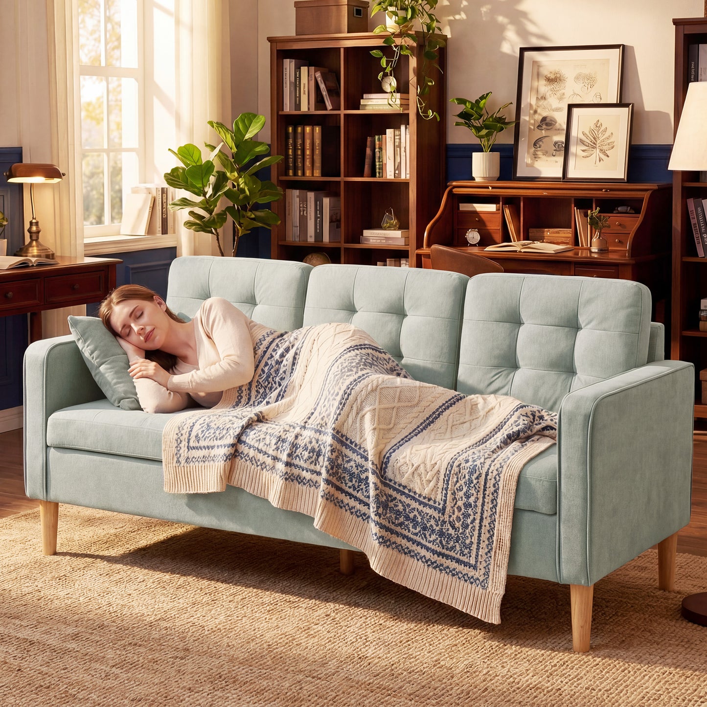 Modern 3 Seater Sofa with Hidden Storage and Rubber Wood Legs