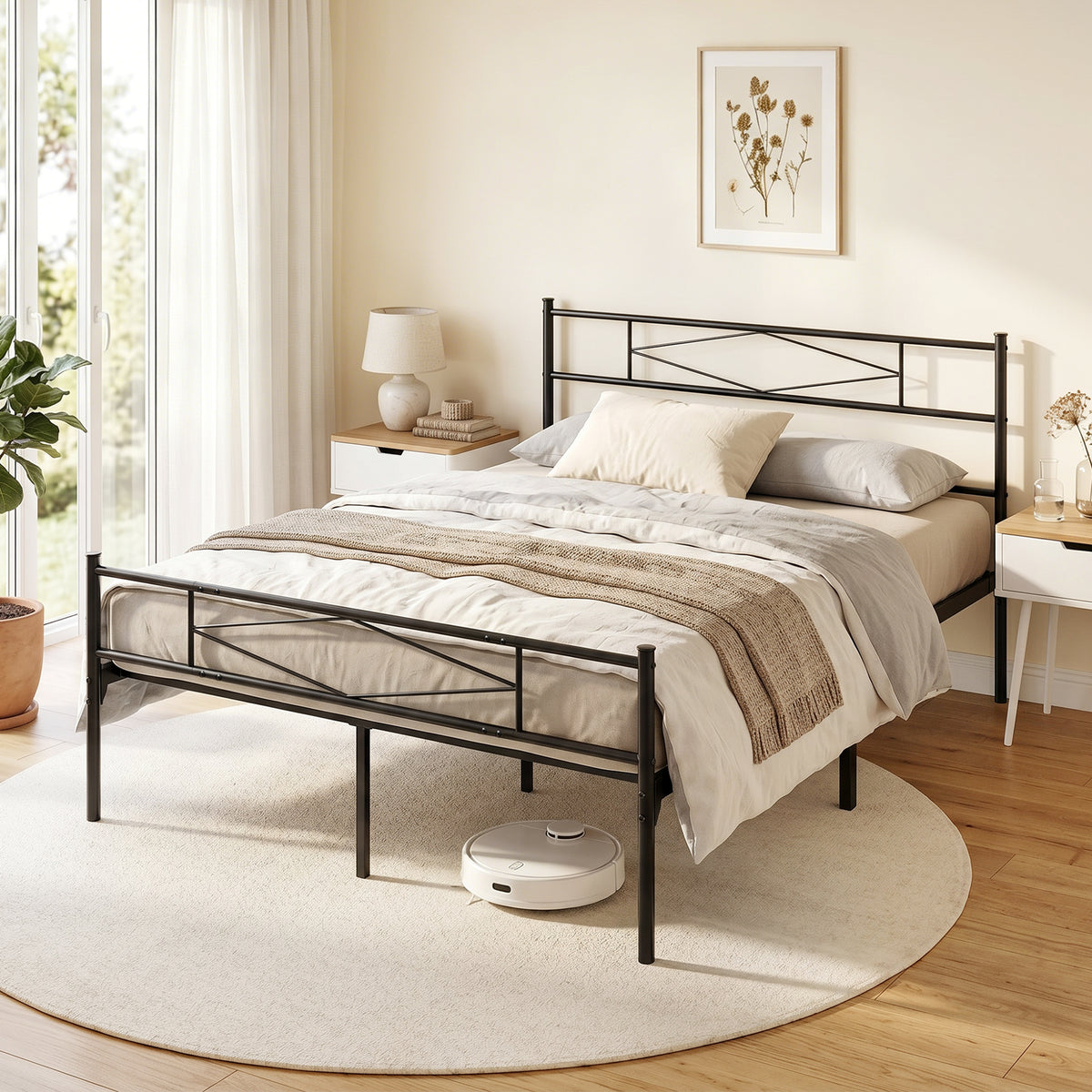 5ft King Metal Bed Frame with Headboard, Footboard and Underbed Storage - Black