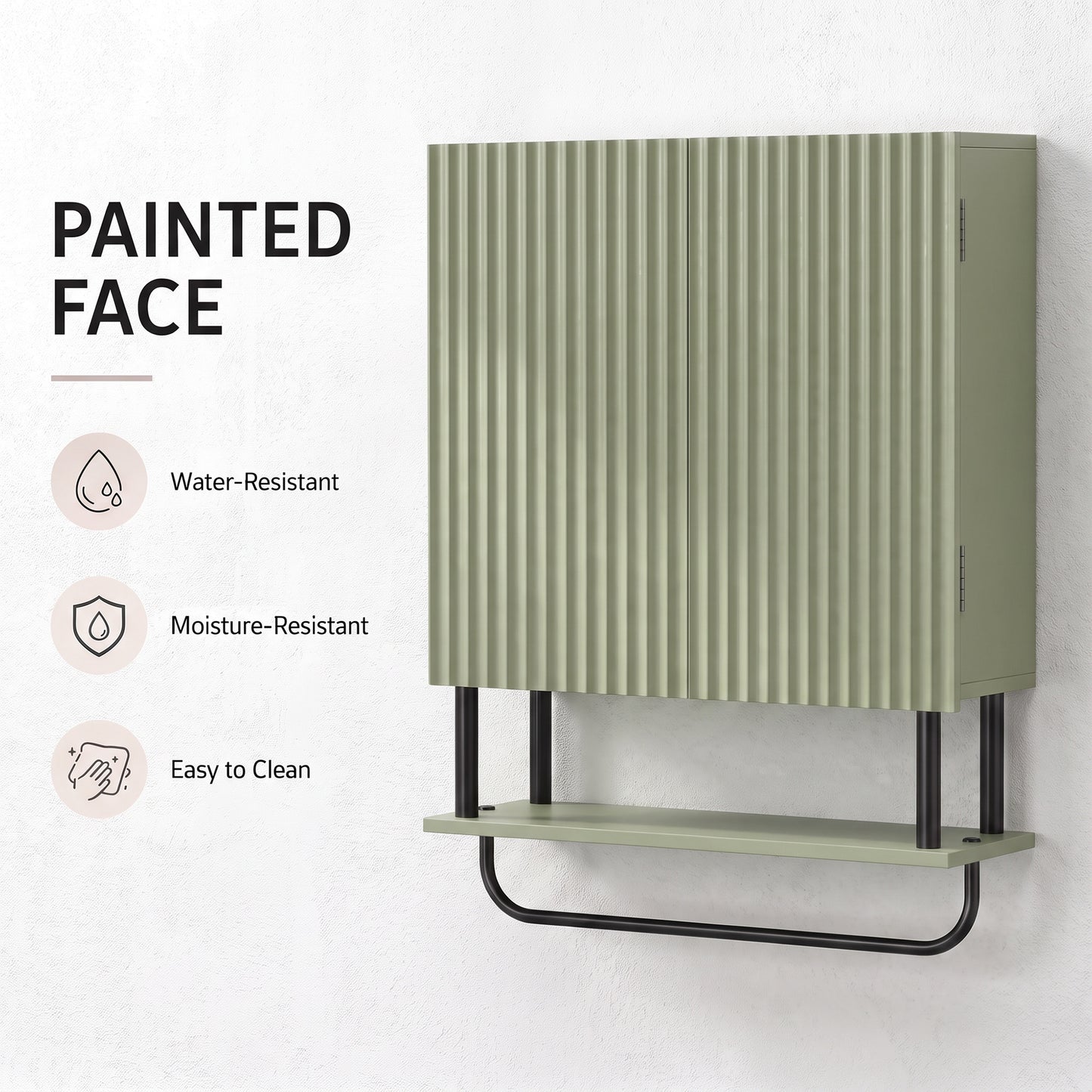Modern Bathroom Wall Cabinet with 2 Wavy Doors Green