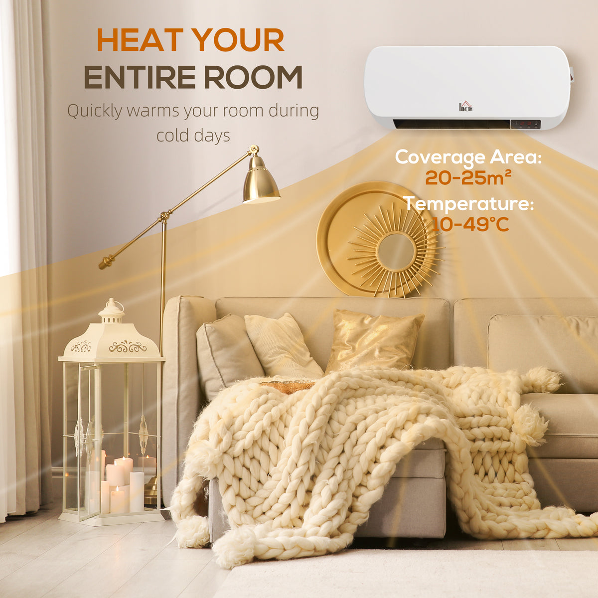1000W/2000W Wall-Mounted Ceramic Heater with Remote and 12-Hour Timer - White