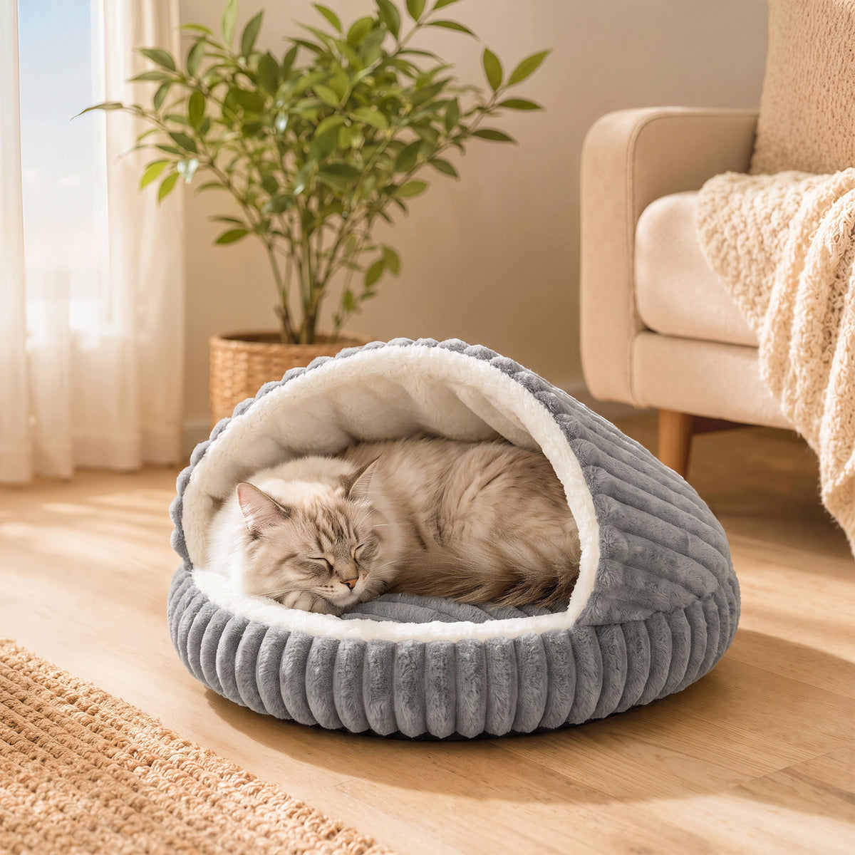 Cat Bed for Indoor Kittens, Cat Cave House with Non-Slip Bottom