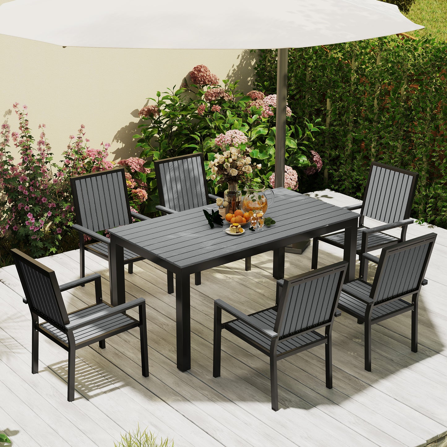 6 Seater Aluminium Garden Dining Set with Stackable Chairs, Grey