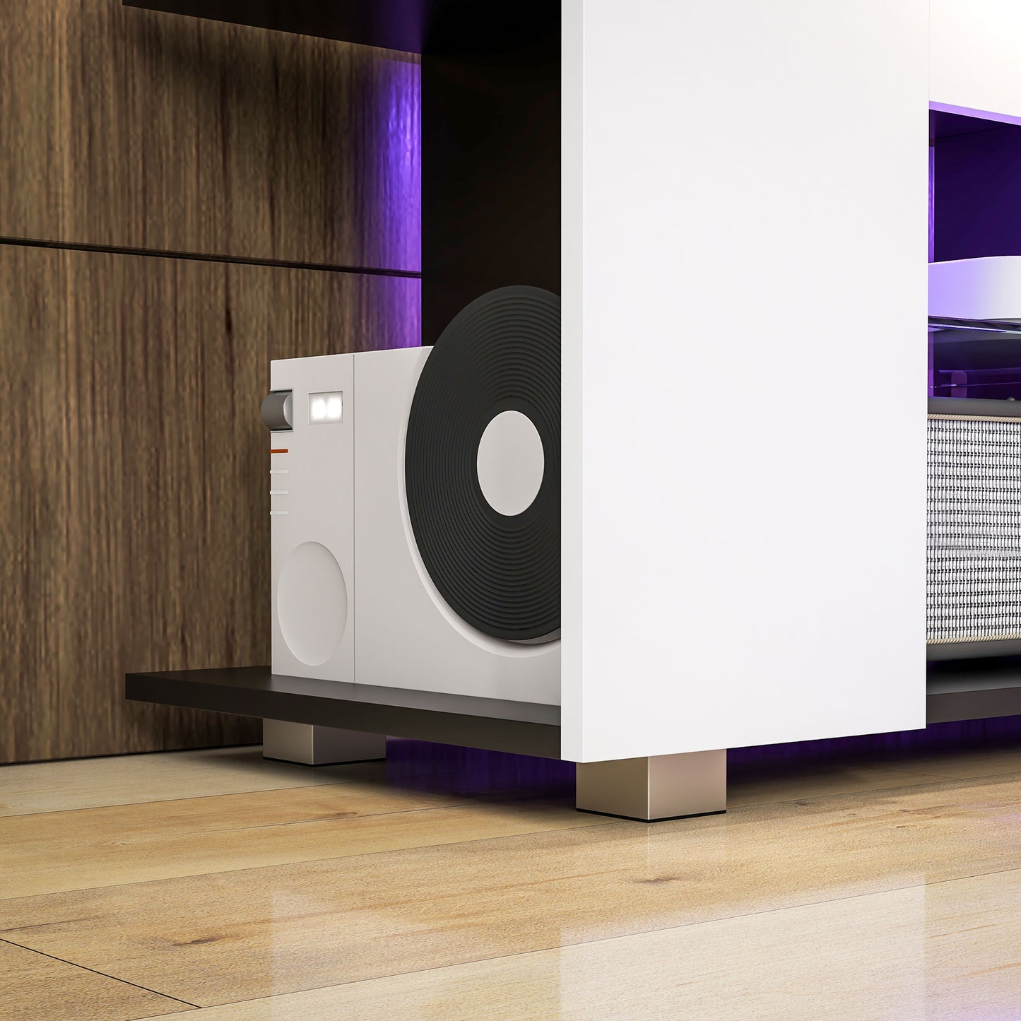 TV Stand 145cm TV Unit with Glass Shelves RGB LED Light for 60"TV White