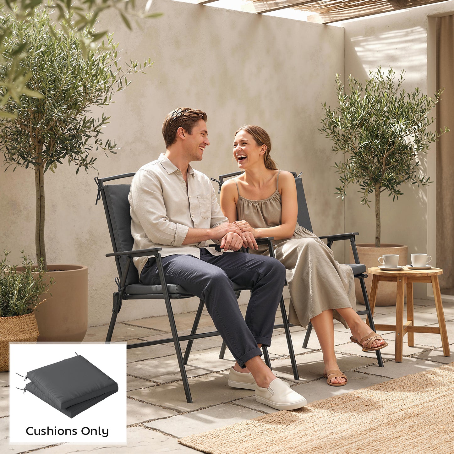 2Pcs Garden Chair Cushions, Waterproof Seat Pads, Dark Grey