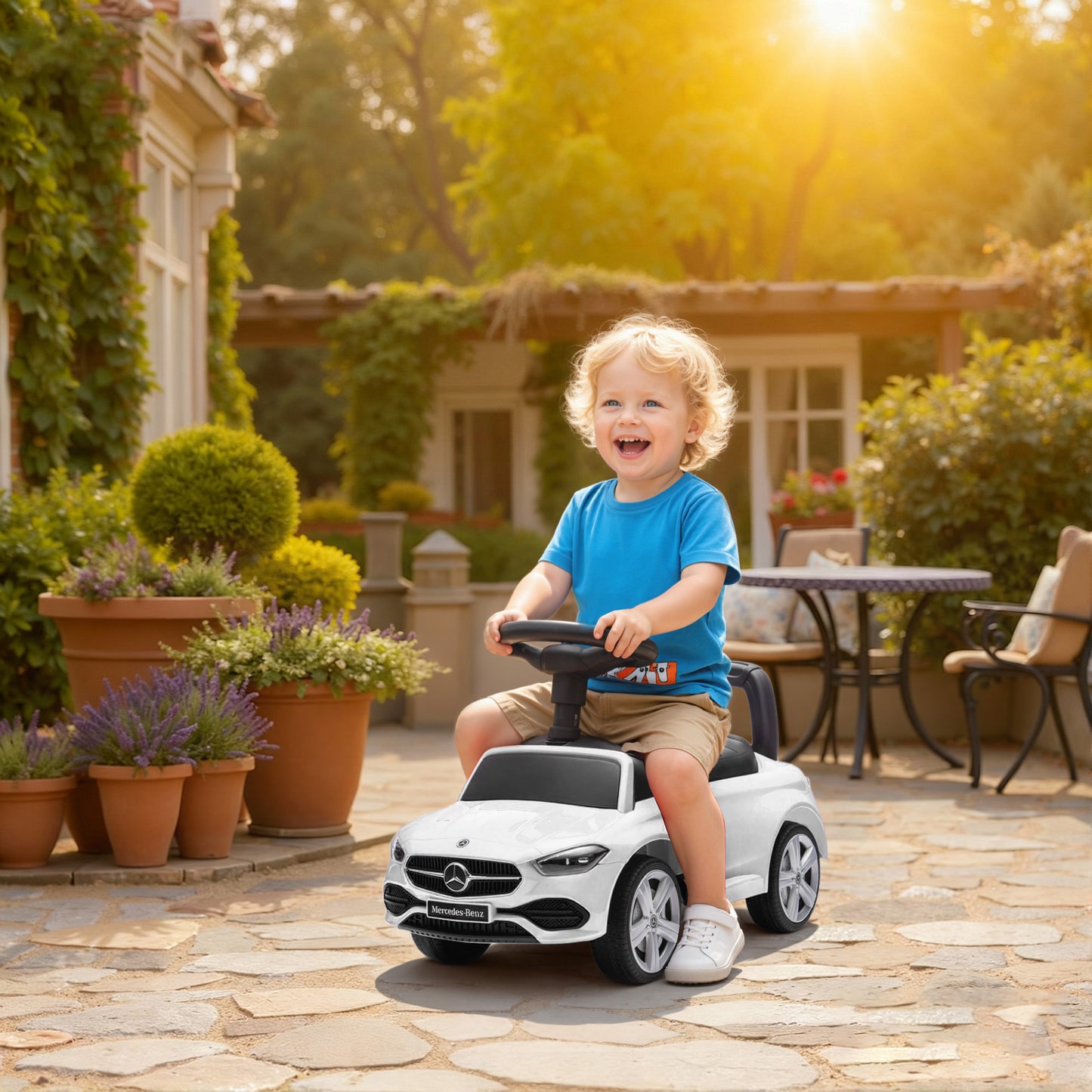 2 in 1 Baby Ride on Push Car Mercedes-Benz C-Class Licensed, White