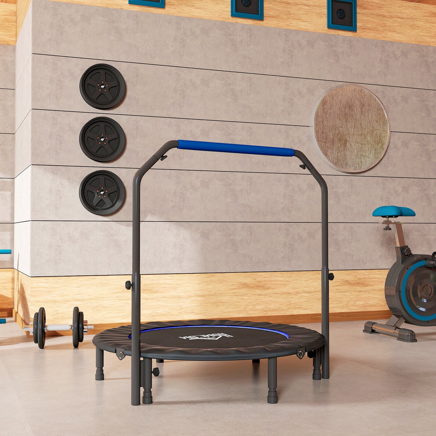 48" Foldable Mini Fitness Trampoline w/ Foam Handle, Blue