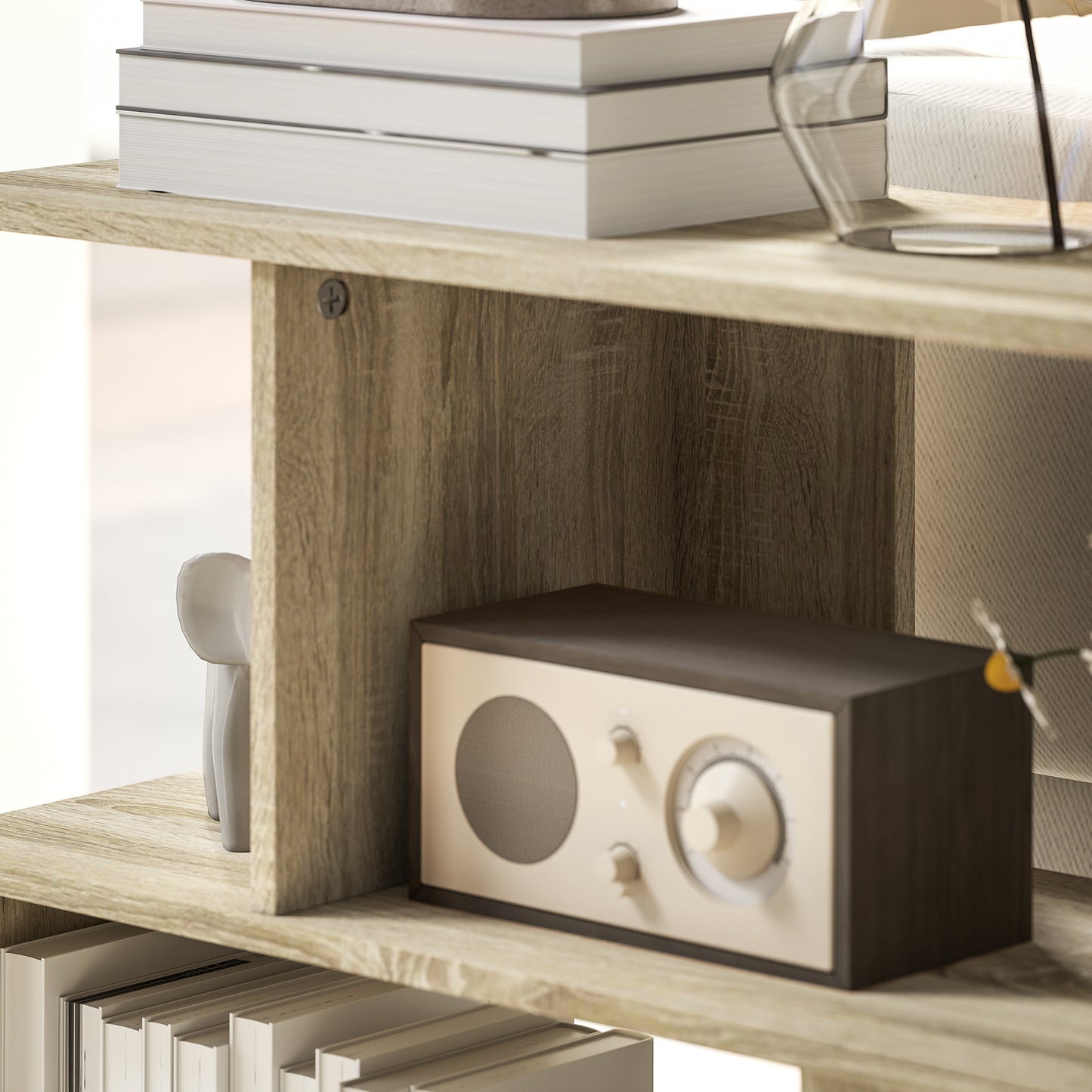 Modern Narrow End Table, S-Shaped Nightstand, Natural Wood Finish