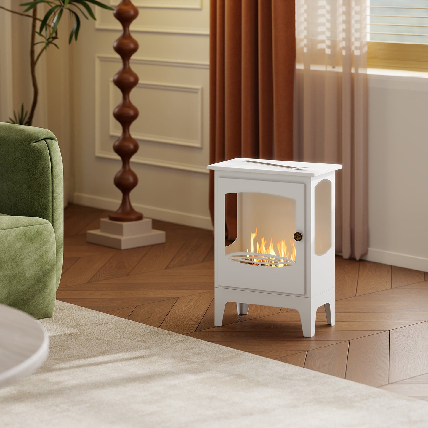 Freestanding Bioethanol Fireplace Ethanol Fireplace Stove, White