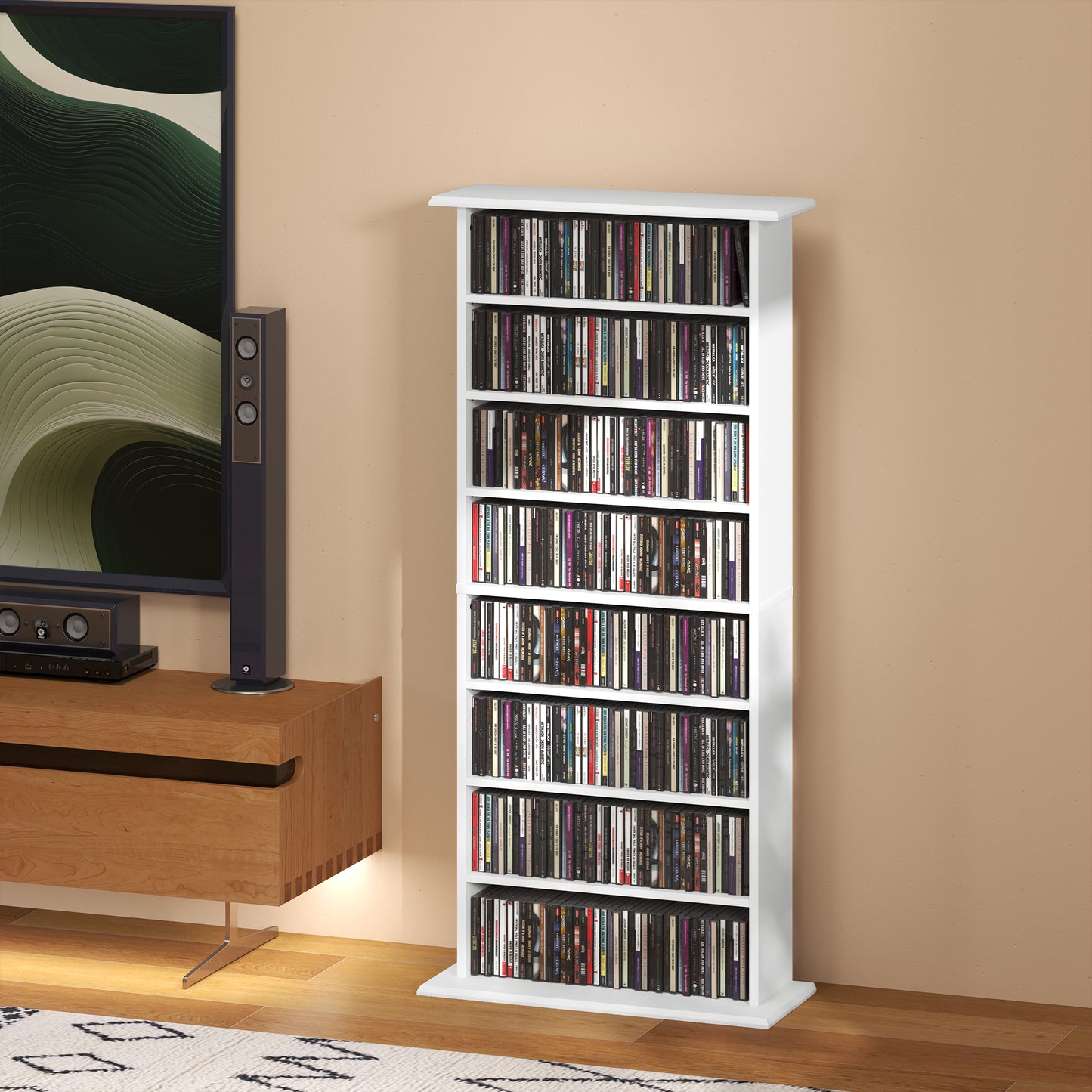 CD Storage Unit DVD Tower Blu-ray Storage Shelf for Living Room White