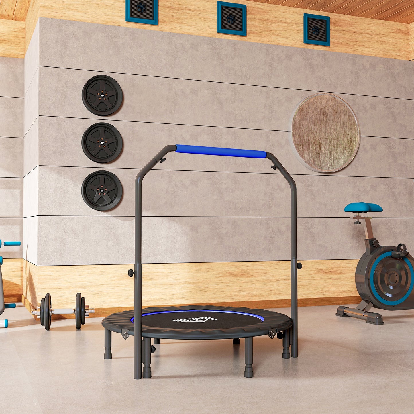 45" Foldable Mini Fitness Trampoline w/ Foam Handle, Blue