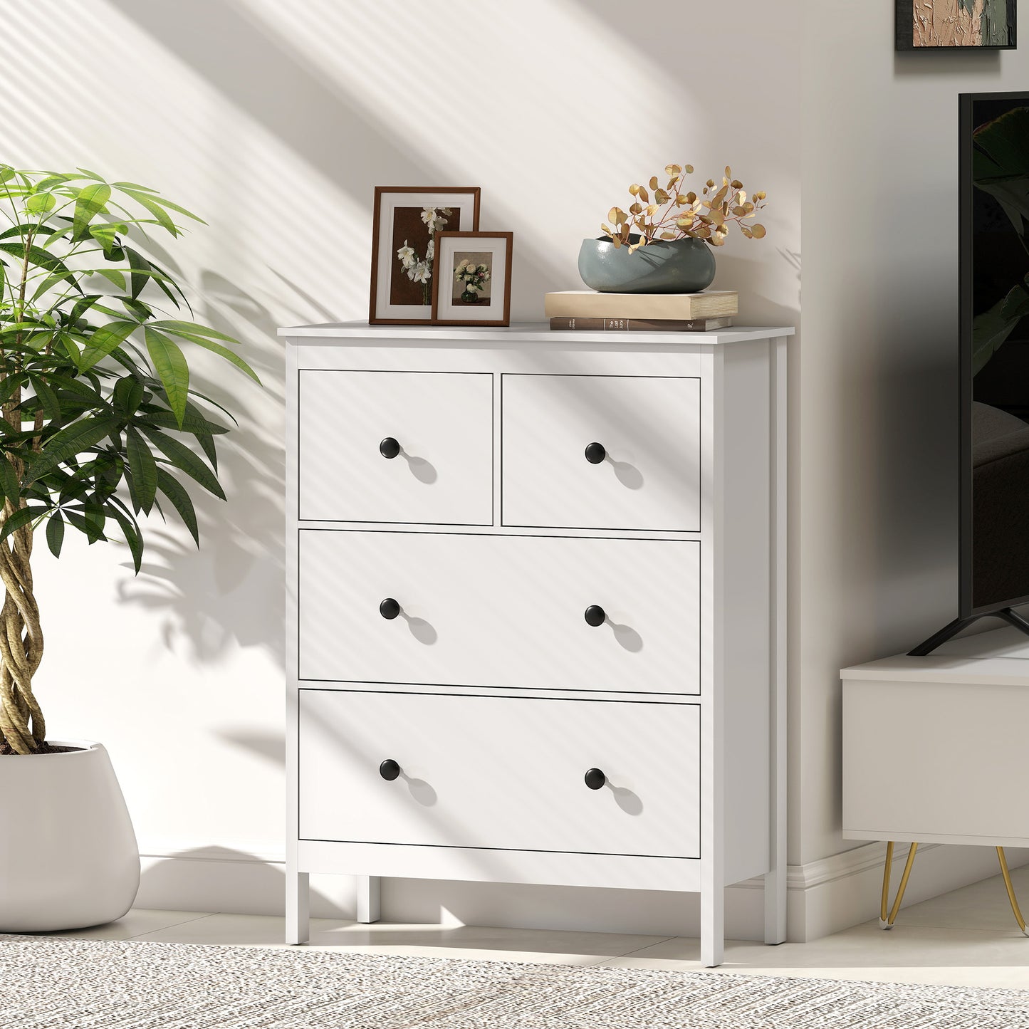 Modern Chest of Drawers, 4 Drawer Dresser for Bedroom, White