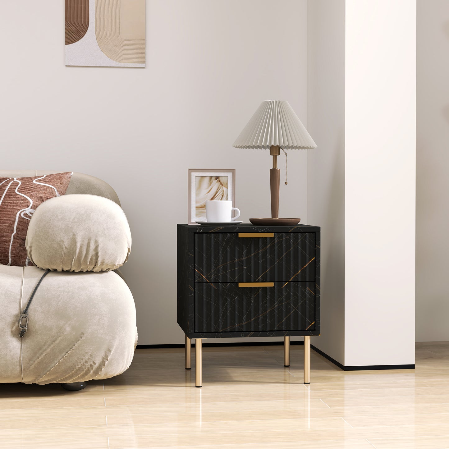 Bedside Table Bedside Cabinet with 2 Drawers for Bedroom, Black