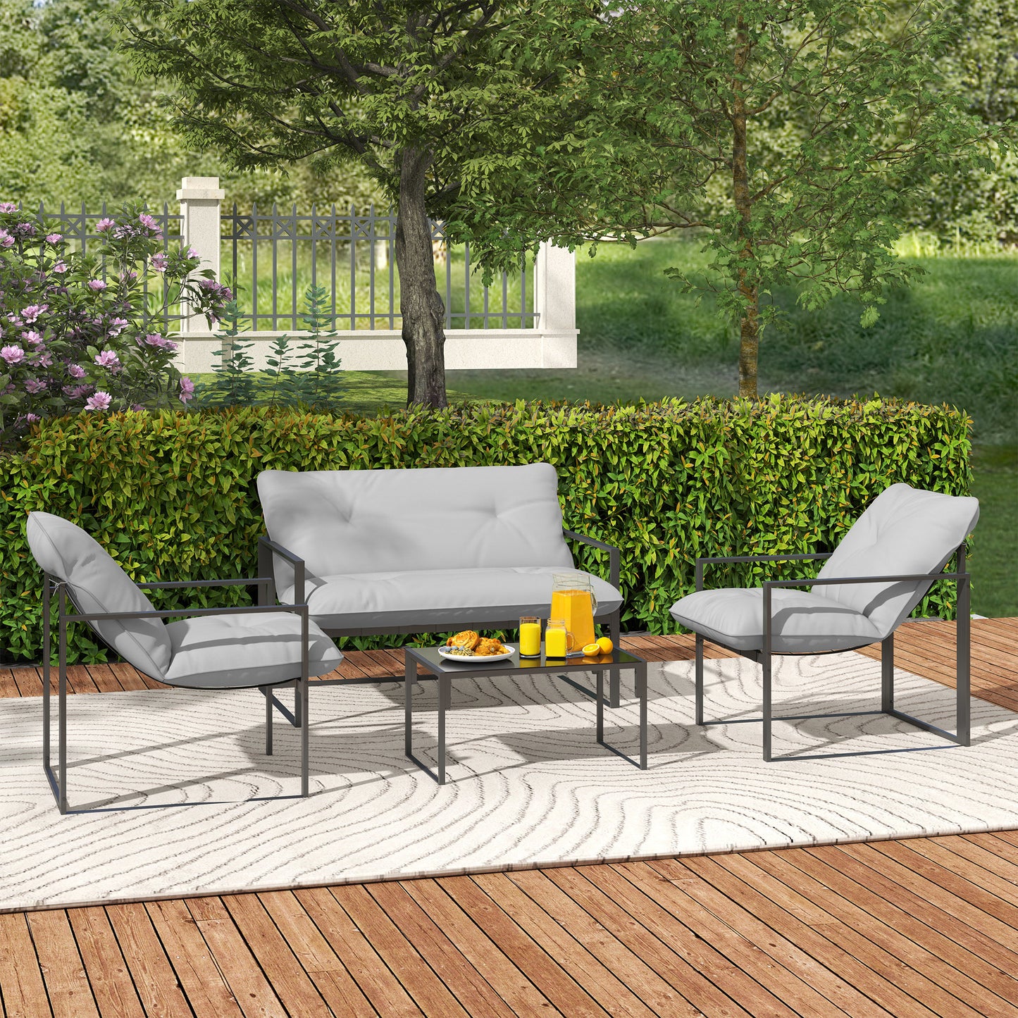 4 PCs Garden Sofa Set with 2 Armchairs Loveseat Coffee Table