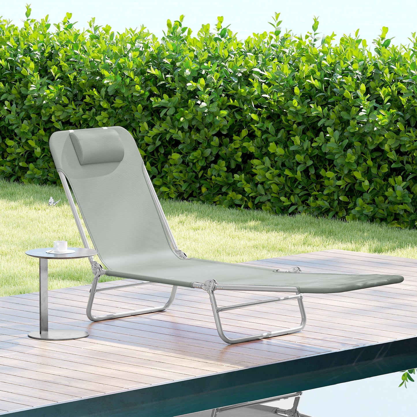 Sun Lounger Foldable Reclining Chair with Headrest Light Grey