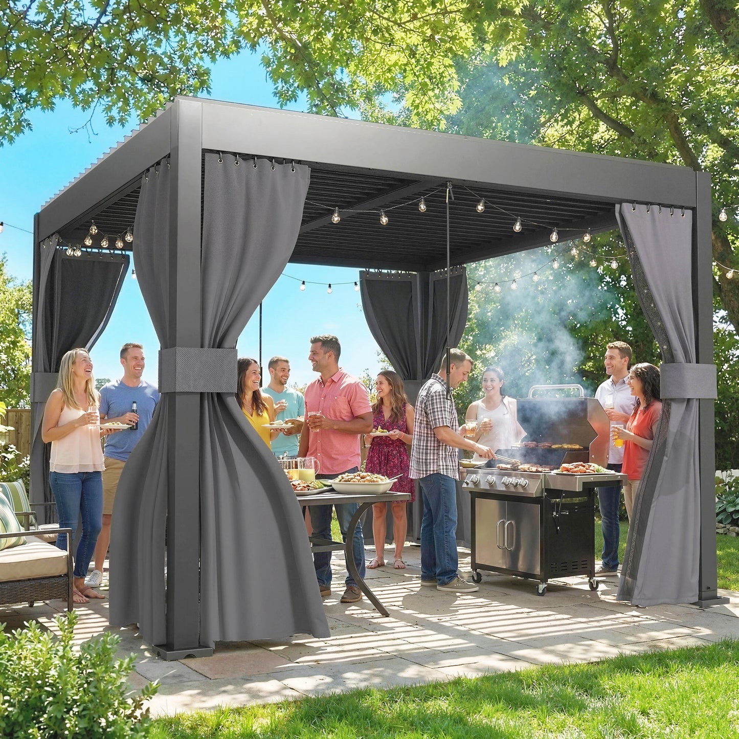 3 x 3 m Louvered Pergola with Metal Louvred Roof, Aluminium Frame