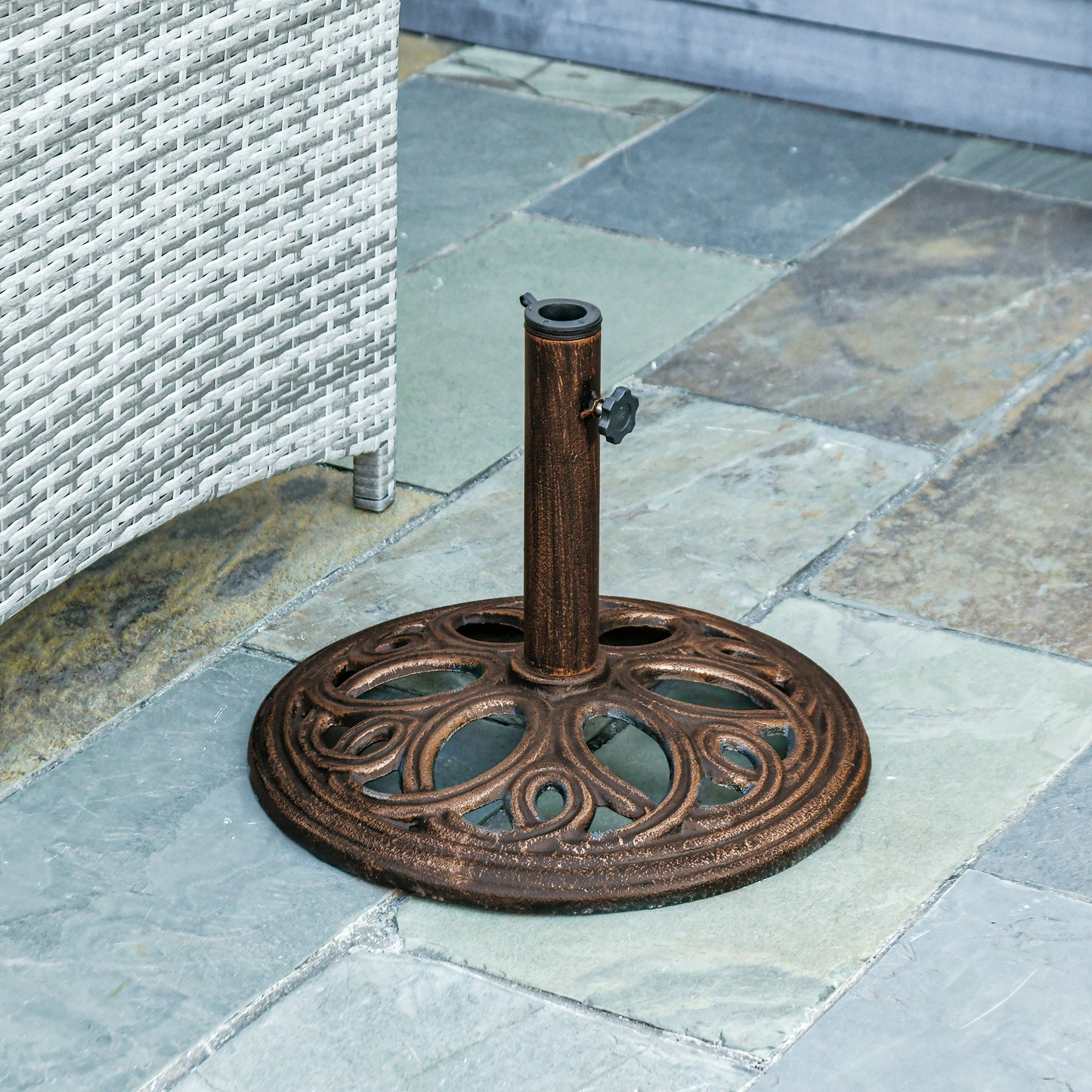 Round Patio Umbrella Base Stand, Umbrella Holder, Bronze Tone
