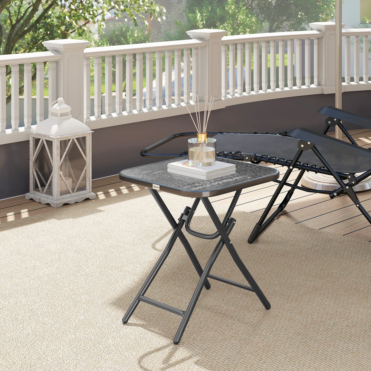 Folding Garden Table Square Foldable Table with Safety Buckle Black