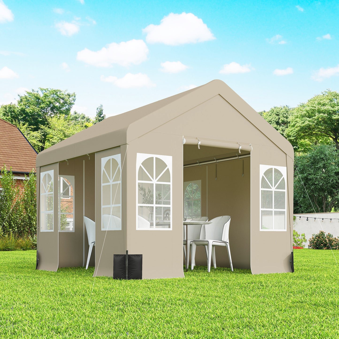 3 x 3 m Party Tent, Outdoor Canopy Tent with Sidewalls, Beige