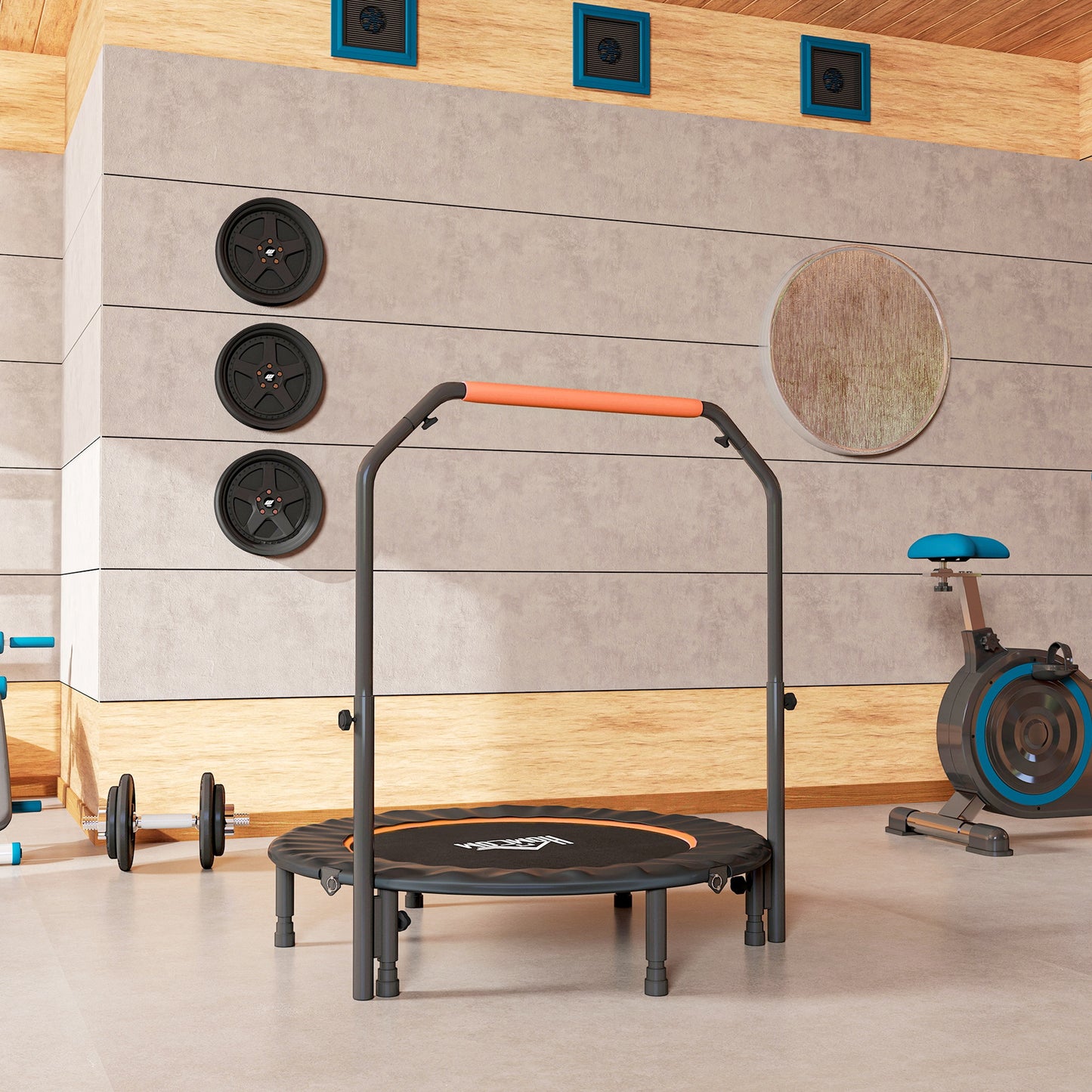 45" Foldable Mini Fitness Trampoline w/ Foam Handle, Orange