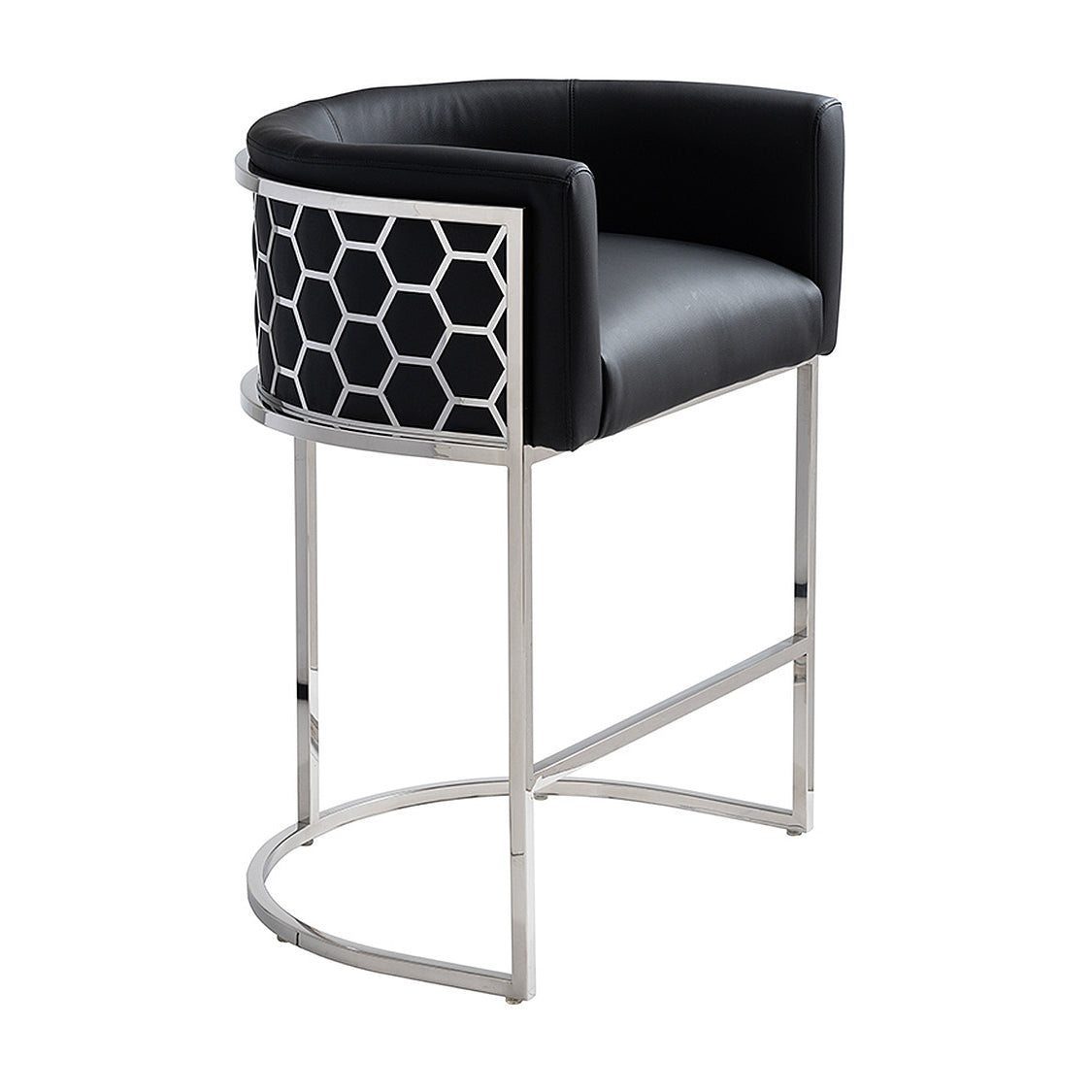 Alveare Counter Stool Silver – Black Faux Leather