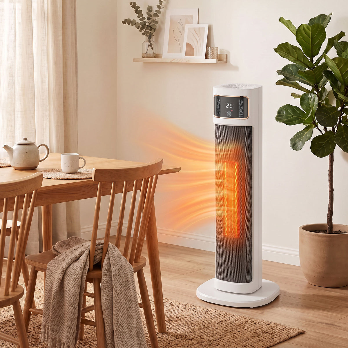 2000W Oscillating Ceramic Tower Heater with Thermostat and Remote - White