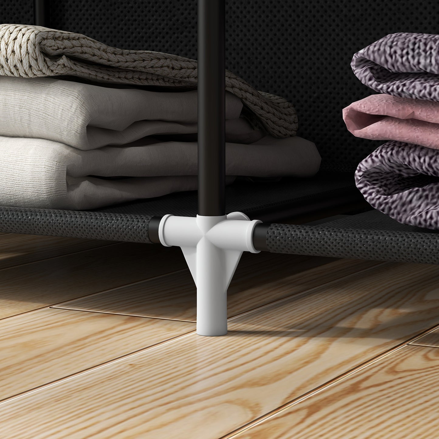 Fabric Portable Wardrobe with 8 Shelves 2 Hanging Rails, Black