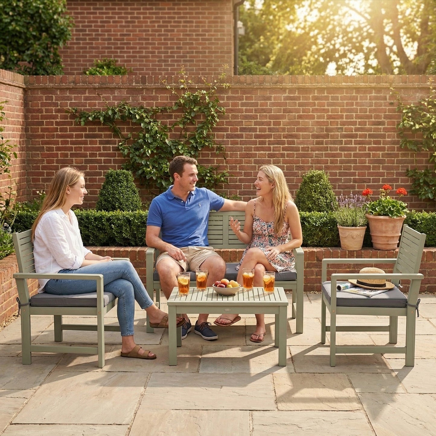 4 Seater Wooden Garden Furniture Set with Loveseat, Chairs, Table