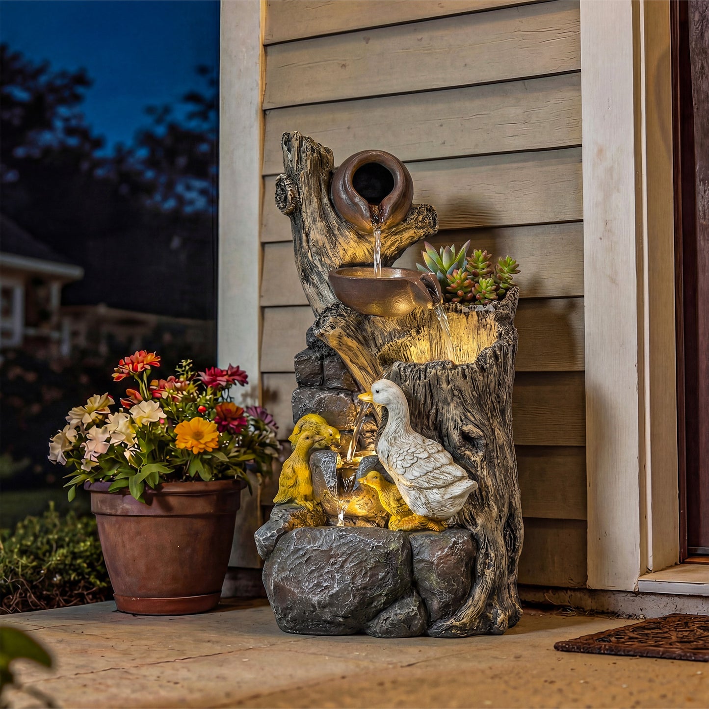 5-Tier Outdoor Waterfall Fountain, Water Feature with LED Lights