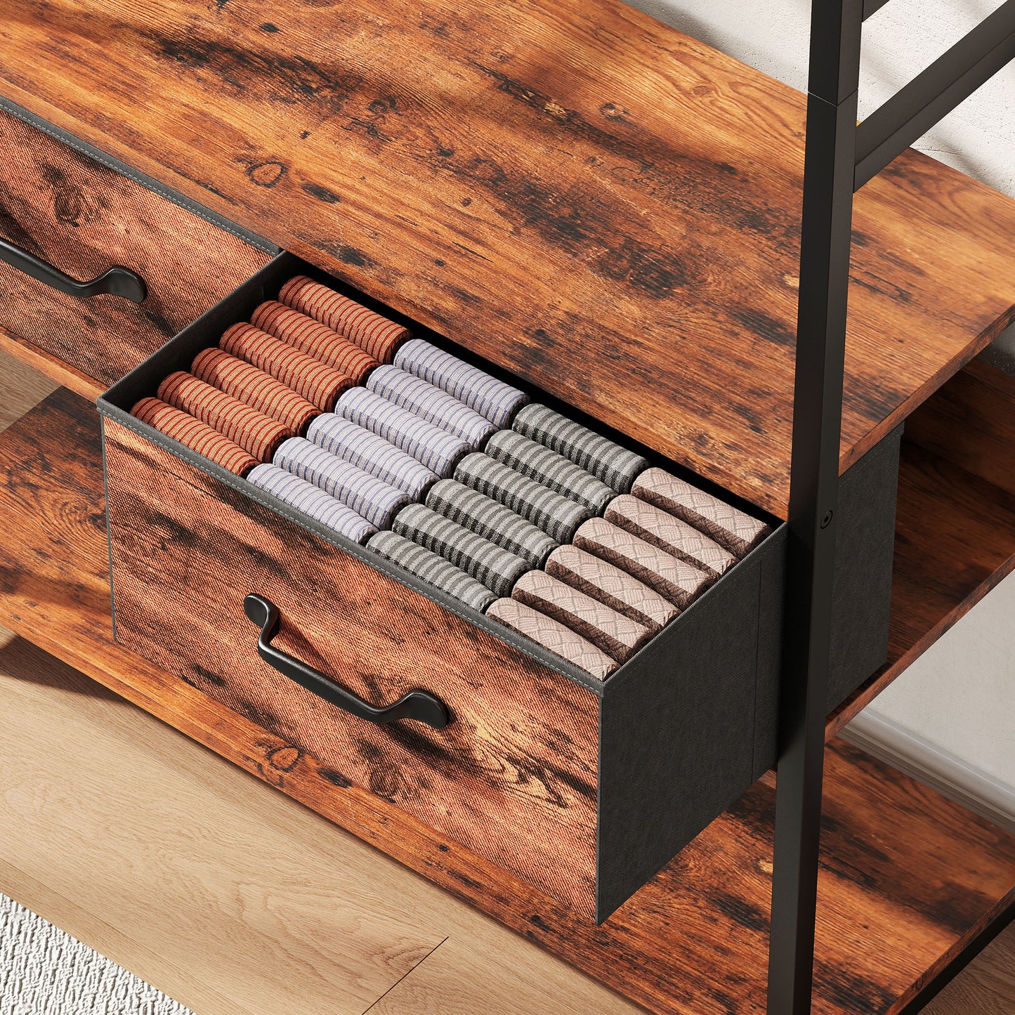 Coat Rack with Shoe Storage, Bench and 10 Hooks, Rustic Brown