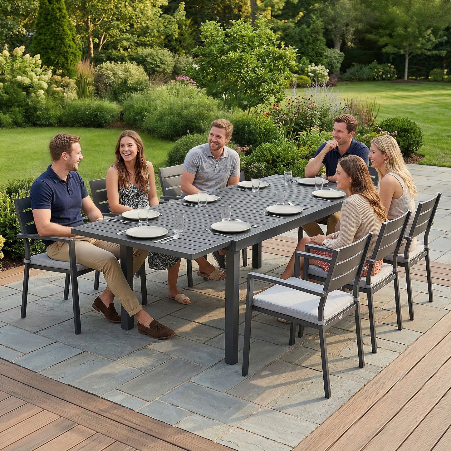 Extending Garden Table for 6-8, Outdoor Dining Table, Dark Grey