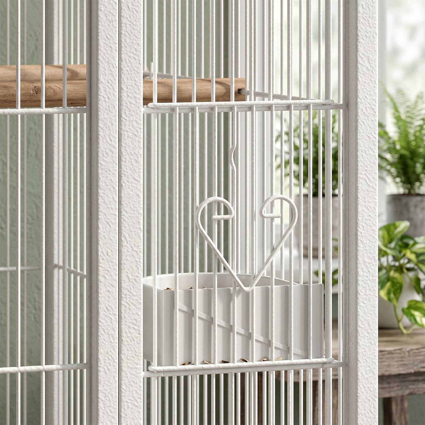 Detachable Bird Cage on Wheels, for Finches, Parakeets, Budgies, Budgie Cage, Parrot Aviary with Accessories, Storage Shelf - White