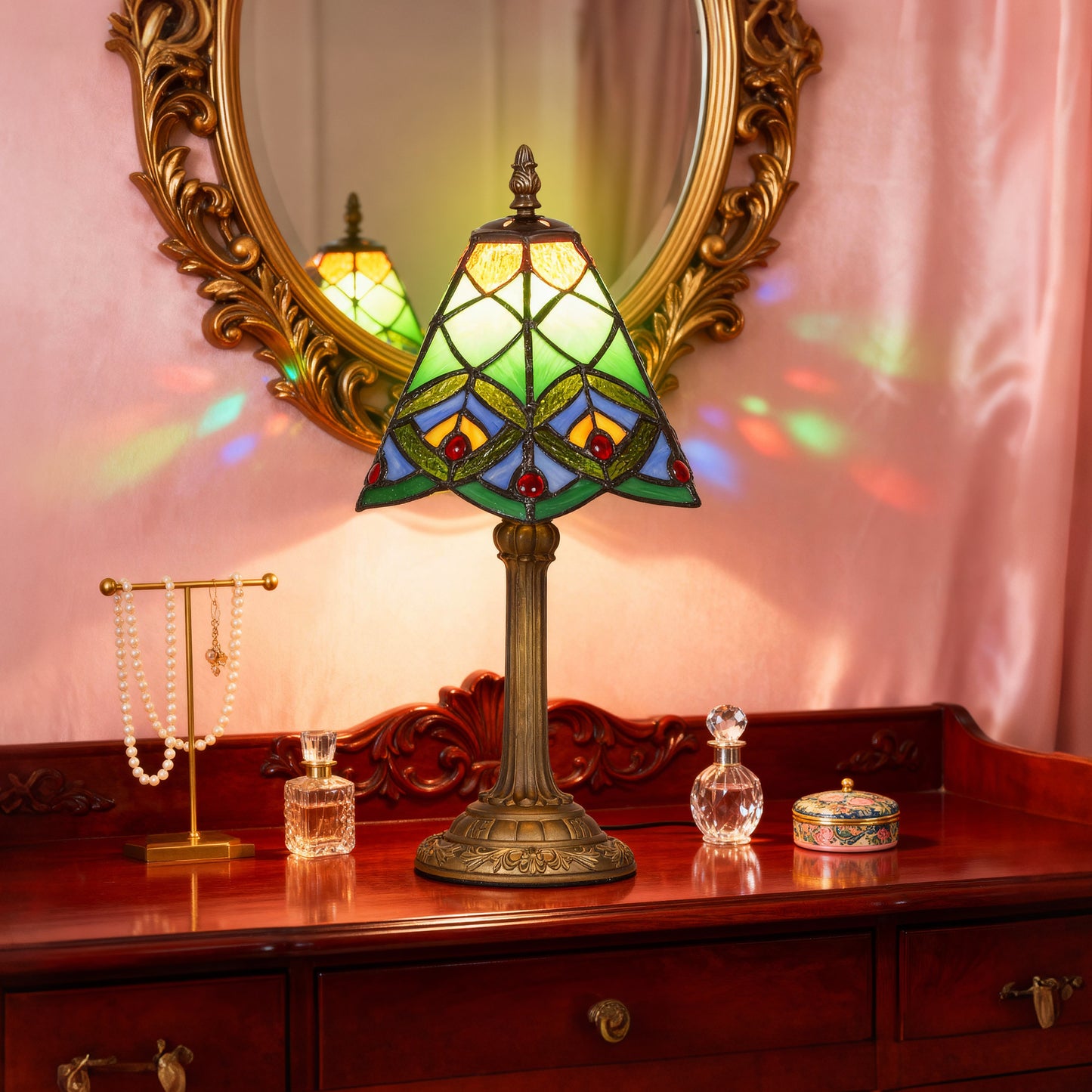 Handcrafted Stained Glass Bedside Lamp, Tiffany Style Table Lamp