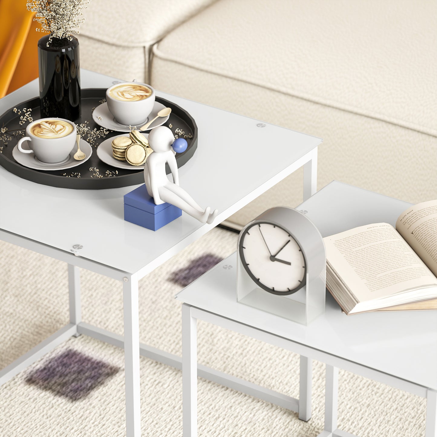 Nest of 2 Side Tables Set of Bedside Tables for Living Room White