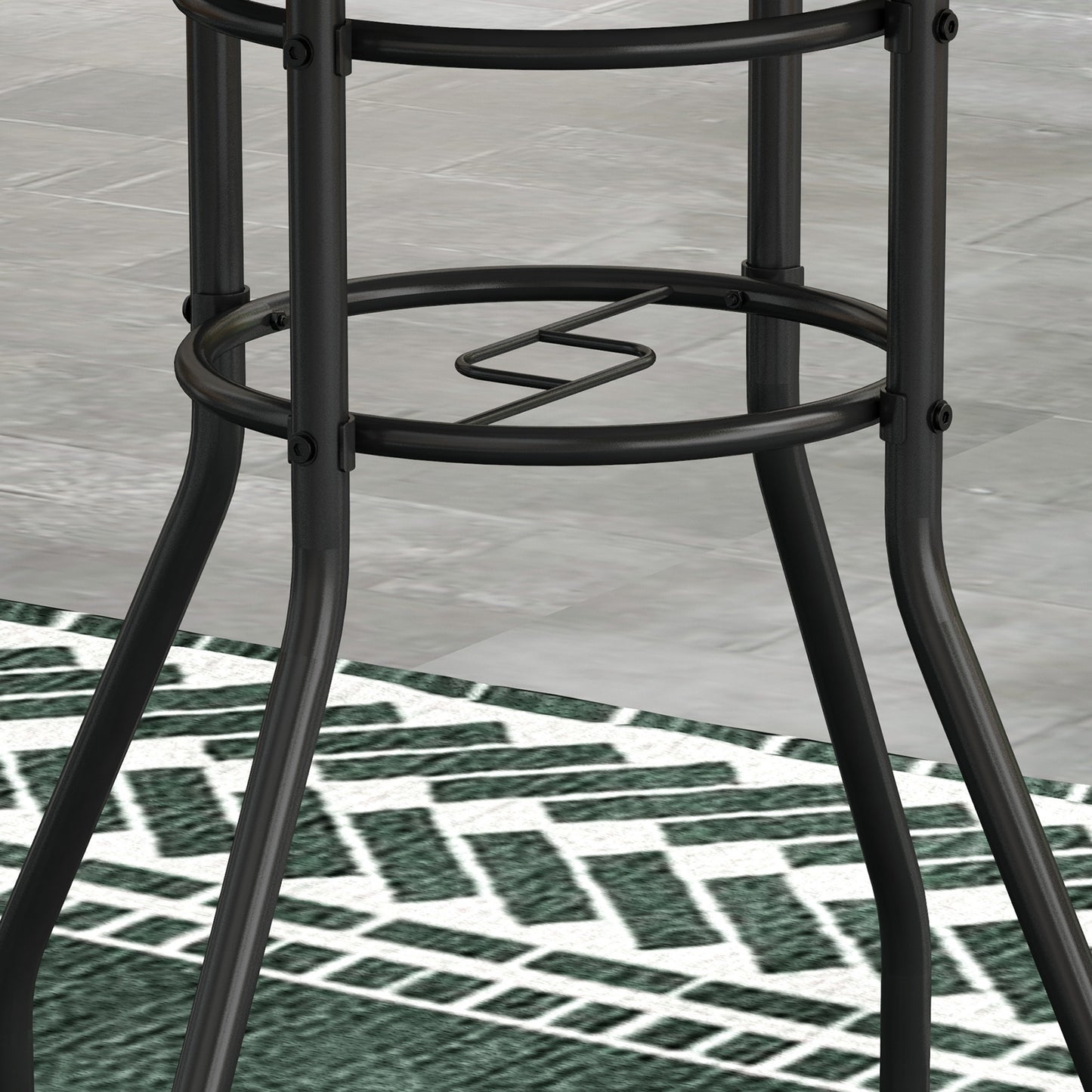 Garden Table with Glass Printed Design for Outdoor, Tan Brown