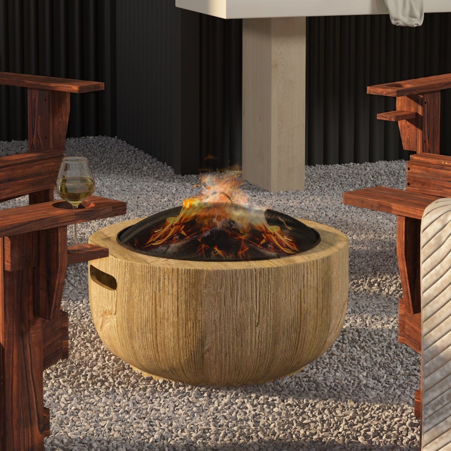 Fire Pit with Spark Screen and Poker, Φ61.5 Wood-burning Brazier
