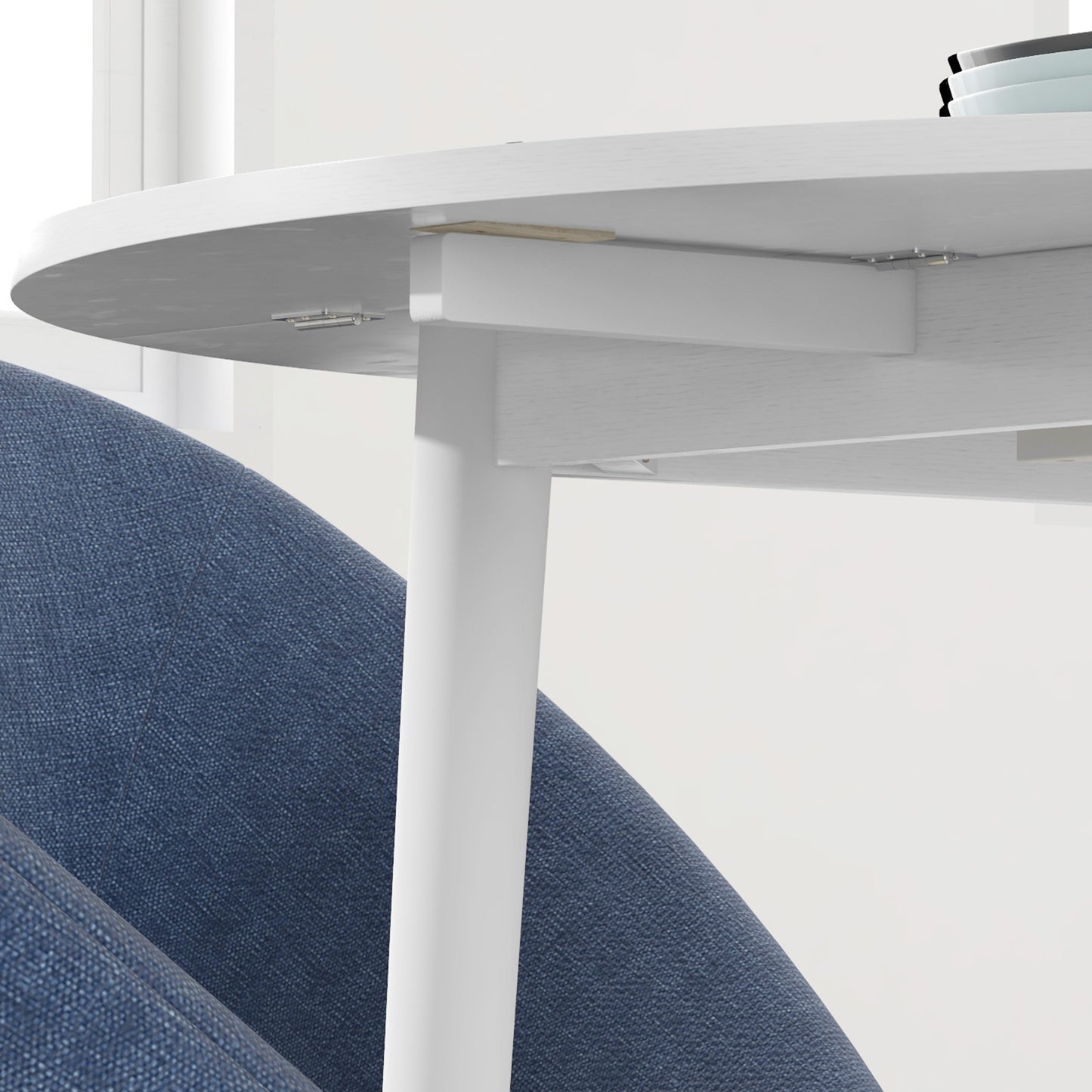 Foldable Dining Table, Round Drop Leaf Table, Wood Legs, White