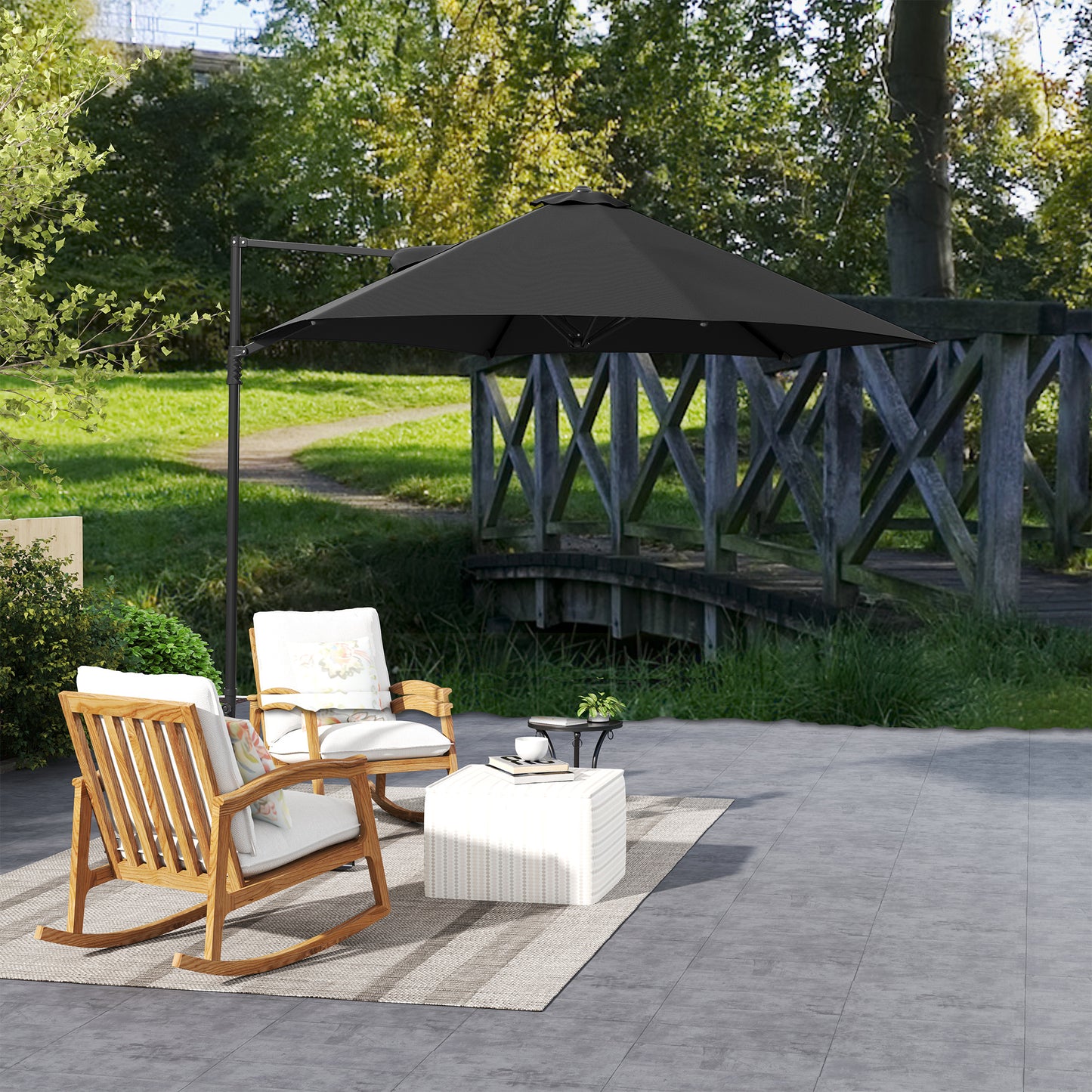 2.5M Offset Roma Patio Umbrella W/ 360° Rotation, Black