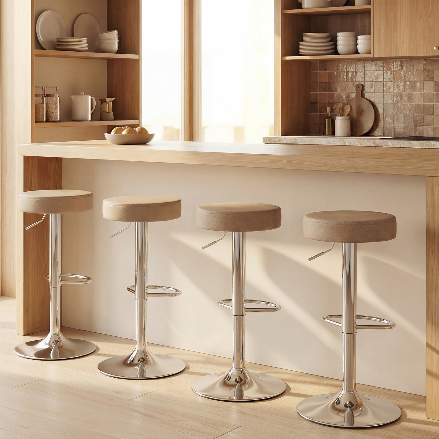 Bar Stools Set of 2, Height Adjustable Breakfast Bar Chairs, Brown