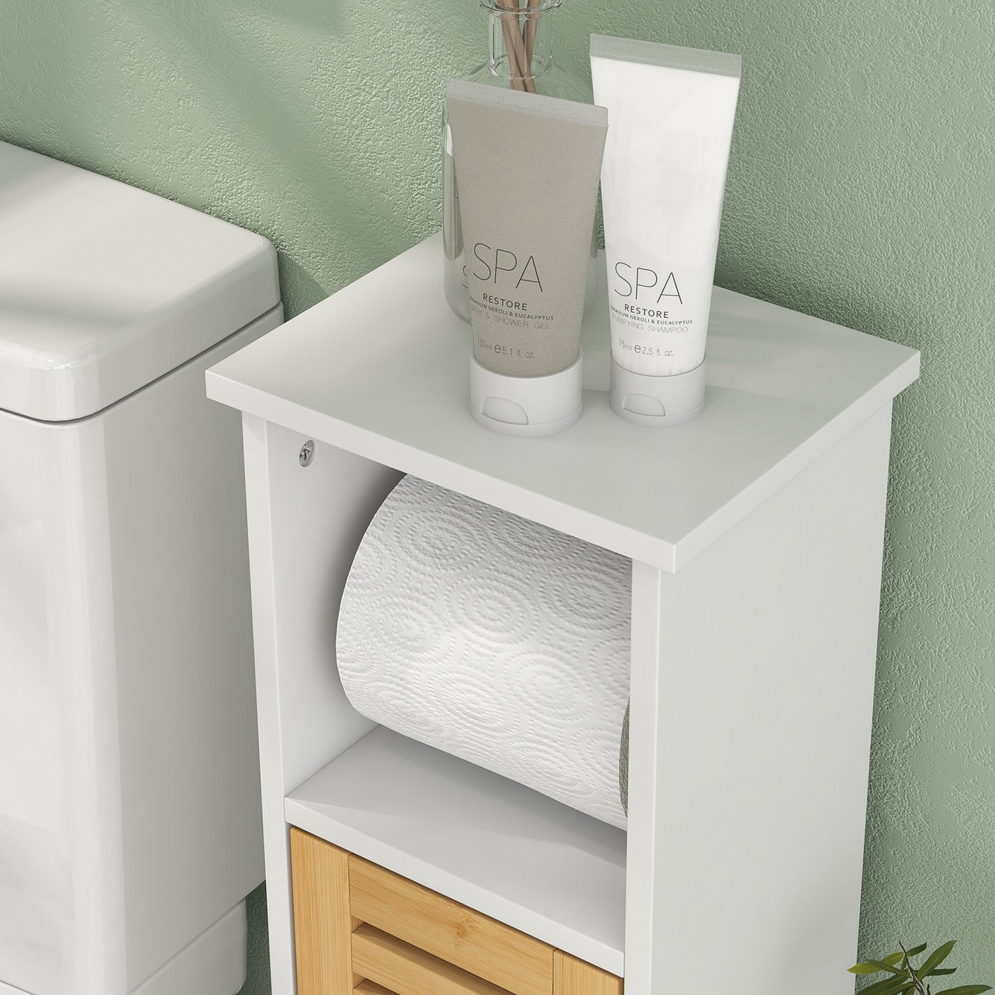 Bathroom Cabinet, Slim Bathroom Unit with Adjustable Shelf, White