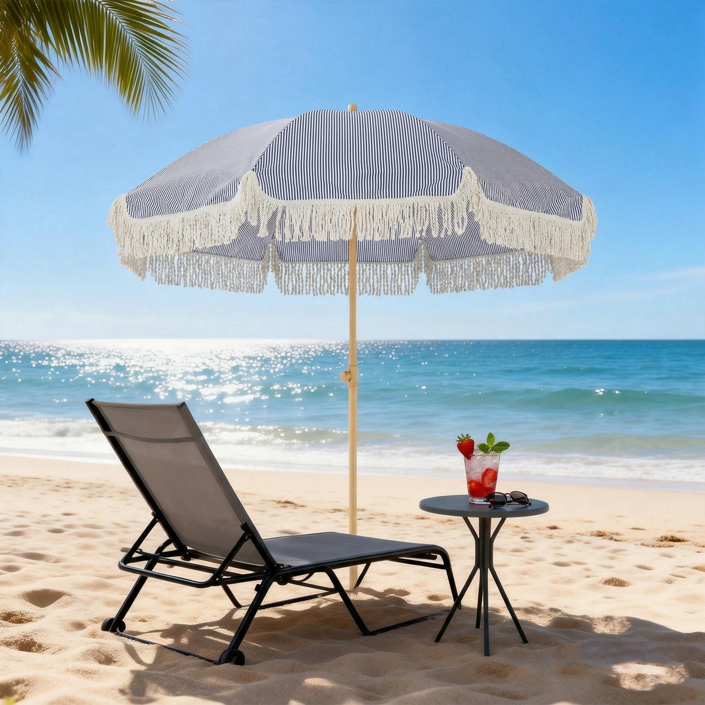 1.7 m Beach Umbrella, Adjustable Height Portable Parasol, Blue
